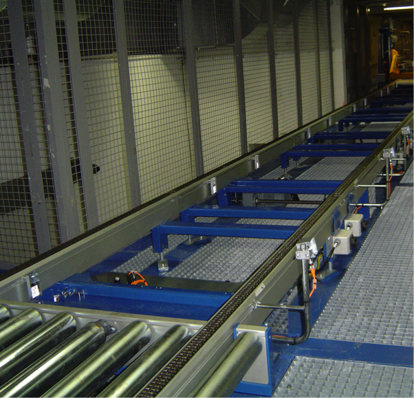 How does a conveyor system for boxes and pallet handling work?